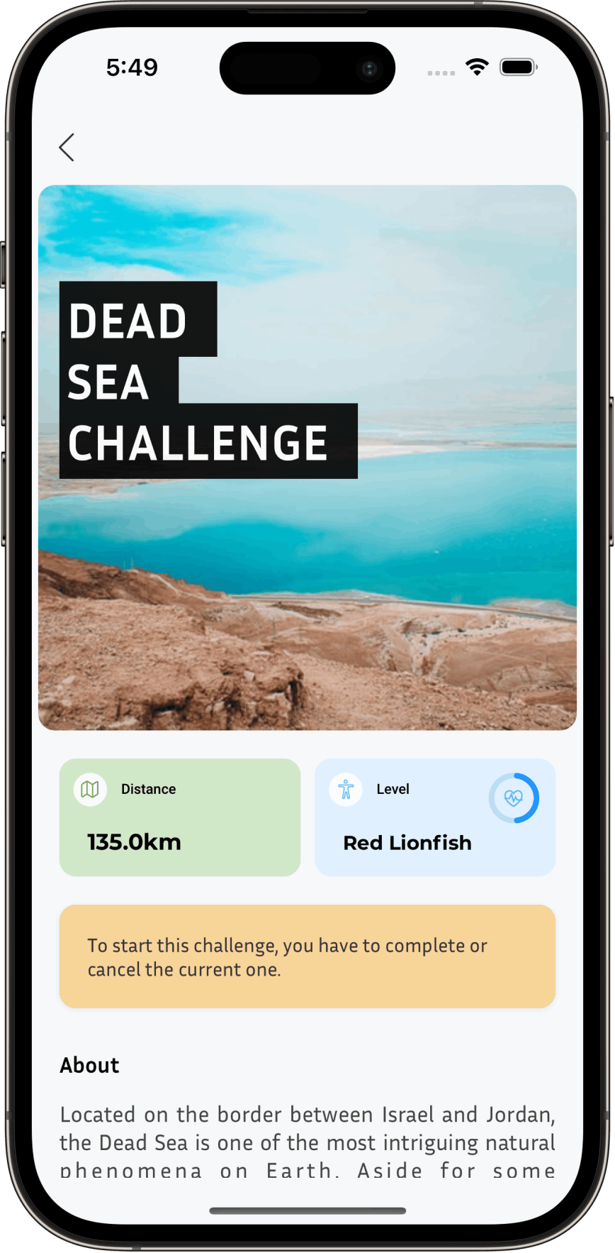 App screenshot of Challenge Details page